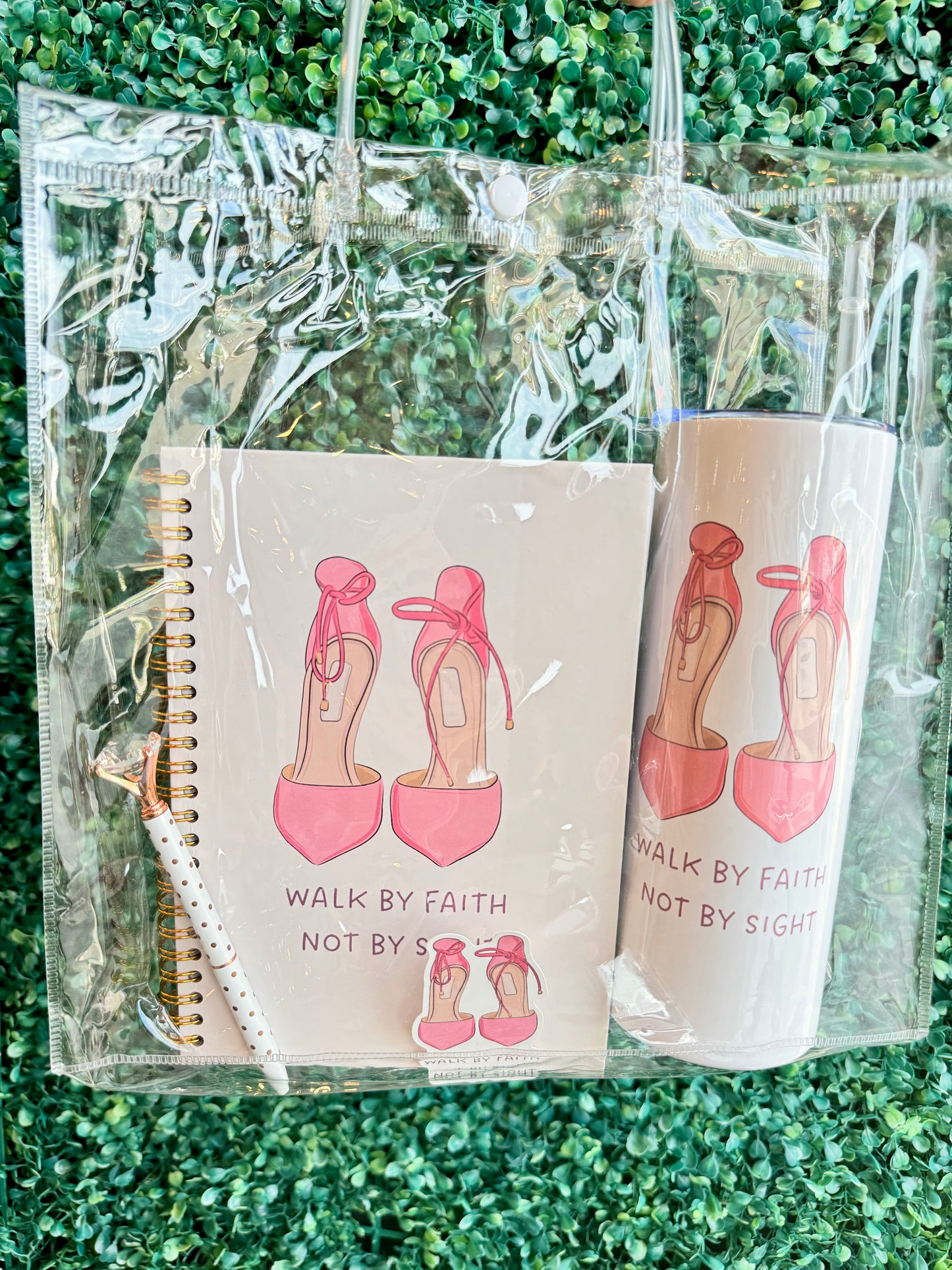 Walk by Faith not by Sight Notebook Tumbler Sticker and Pen Gift Set