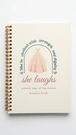 Notebook with decorative design and text on a white background