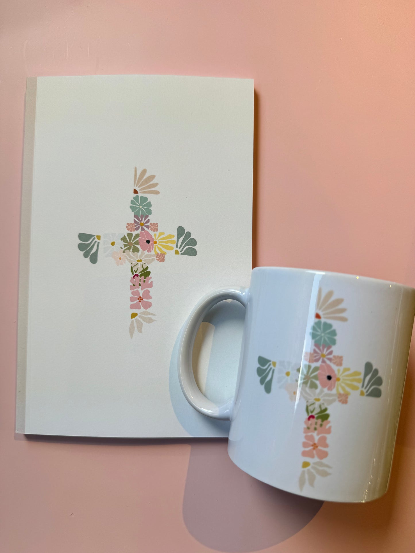 Floral Abstract Cross
– Christian Notebook & Mug Set | Faith-Based Stationery & Gift