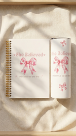 She Believed She Could So She Did Christian gift set β notebook, tumbler, pen and sticker β Quelinda