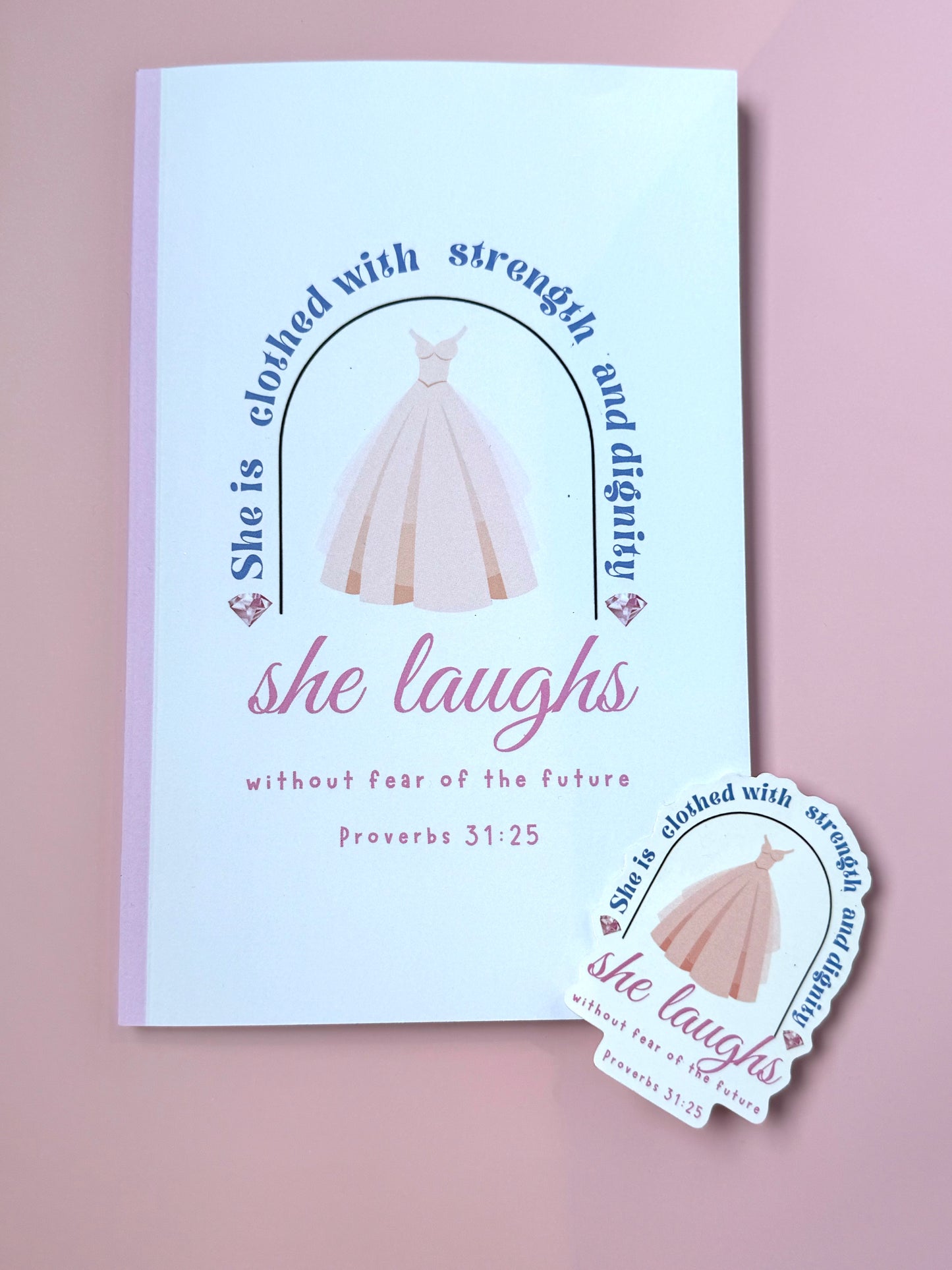 She Laughs Without Fear – Proverbs 31:25 Christian Notebook & Sticker Set