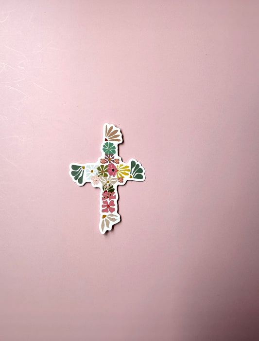 Floral Abstract Cross Christian Sticker