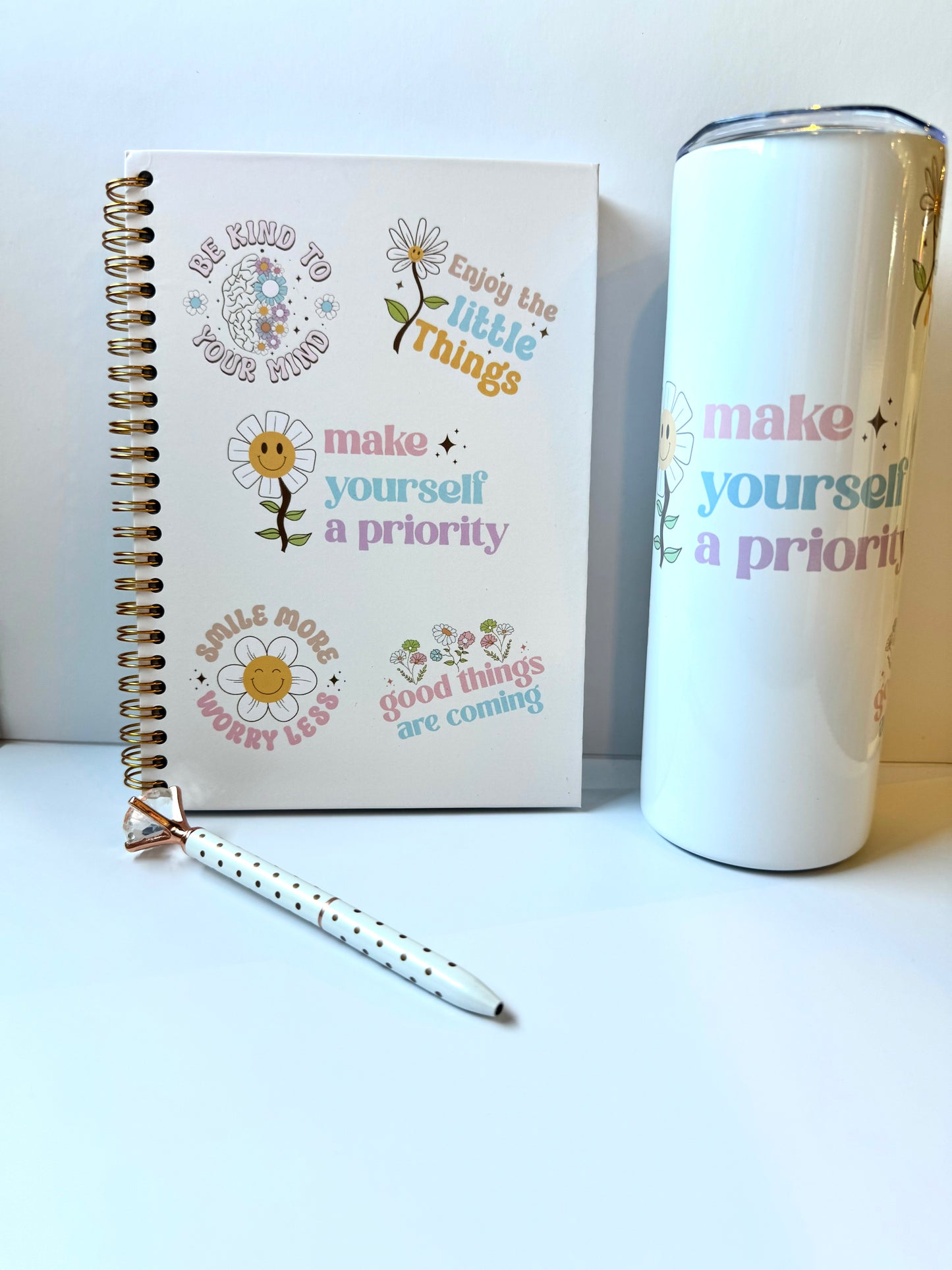 Make yourself a priority Notebook Tumbler Sticker and Pen Stationery Gift Set