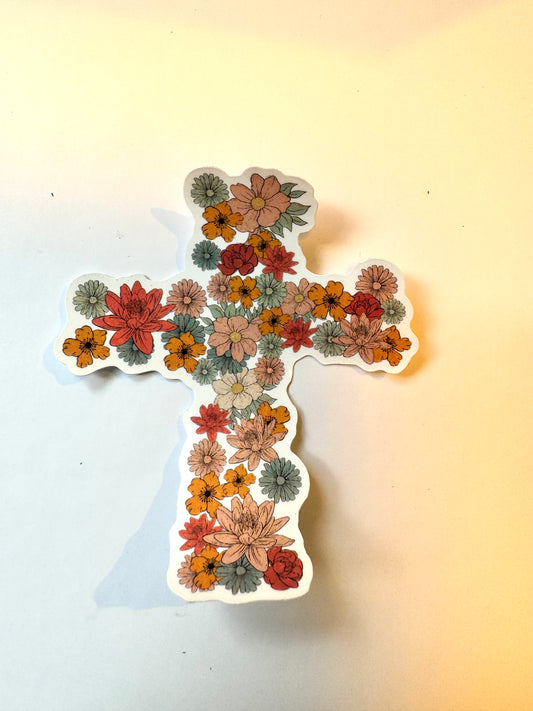 Floral Cross Christian Sticker
