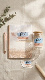 Girl Just Pray About It Christian prayer gift box β journal, tumbler, sticker and pen β Quelinda