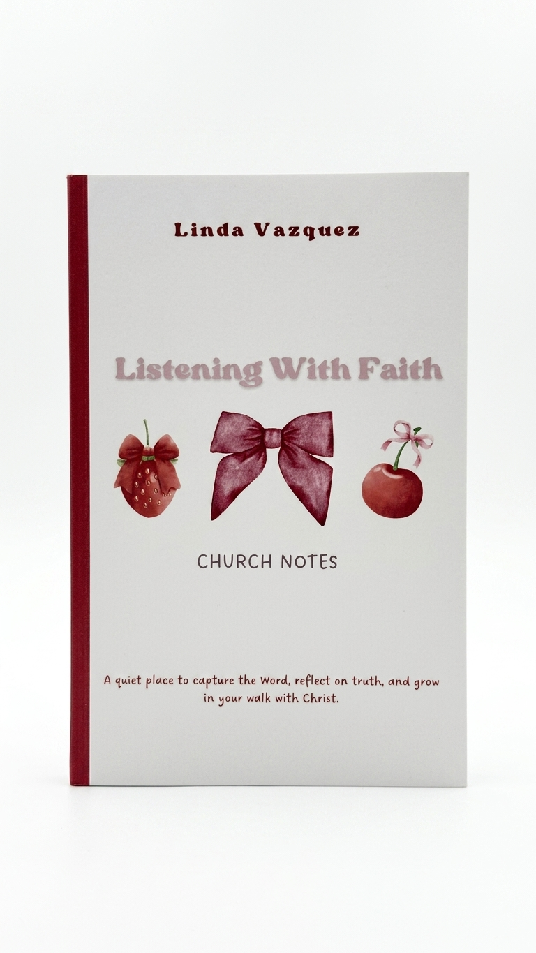 Book titled 'Listening With Faith' by Linda Vazquez on a white background