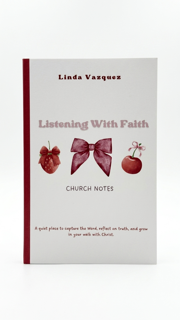 Book titled 'Listening With Faith' by Linda Vazquez on a white background