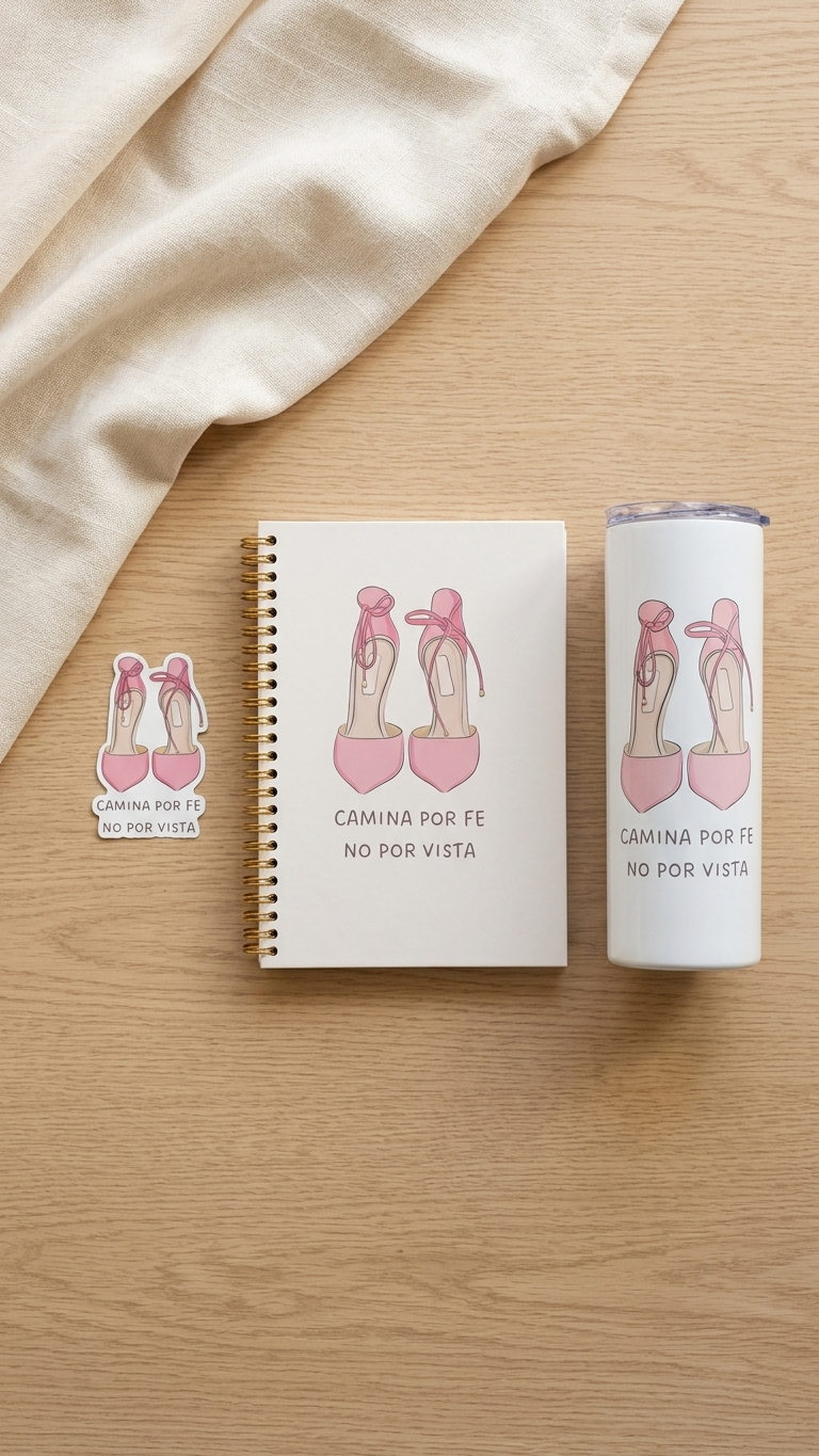 Walk by Faith Not by Sight Christian gift set β notebook, tumbler, pen and sticker β Quelinda