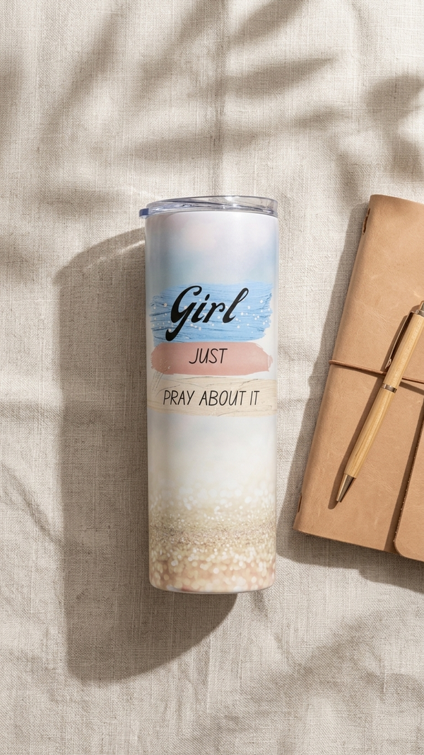 Girl Just Pray About It 20oz stainless steel Christian tumbler with lid and straw β Quelinda