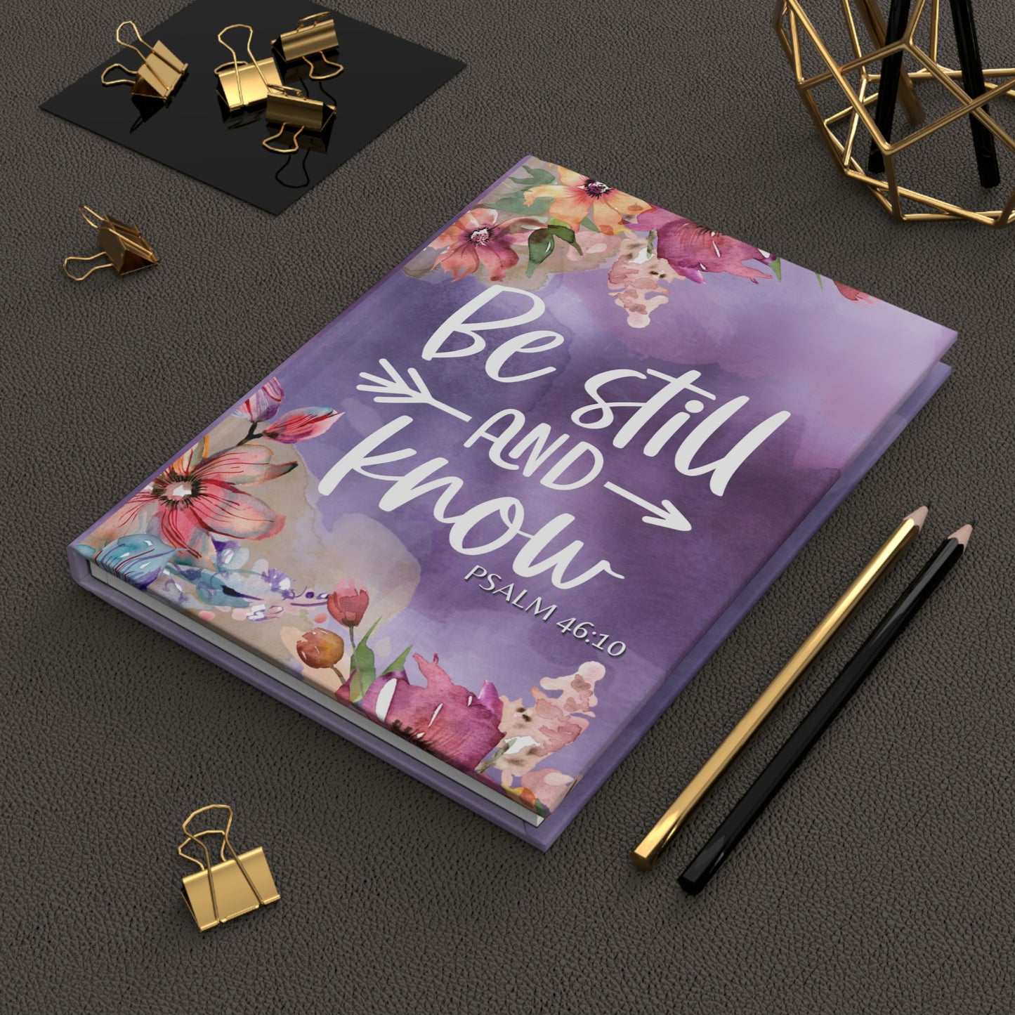 Psalm 46:10 Be Still and Know | Purple Floral Watercolor Hardcover Journal