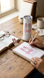 Set de regalo cristiano Camina Por Fe No Por Vista – libreta, vaso, bolígrafo y sticker – Quelinda
