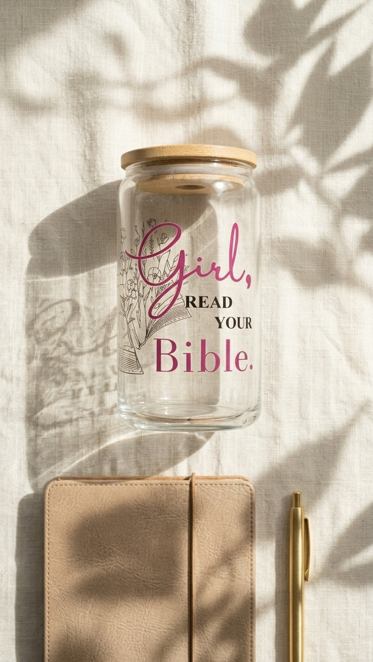 Girl Read Your Bible frosted Libbey glass can tumbler with bamboo lid – Quelinda