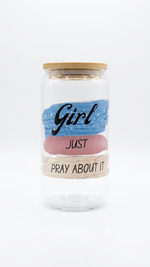 Girl Just Pray About It frosted Libbey glass can tumbler with bamboo lid – Quelinda