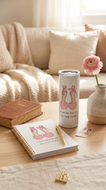 Set de regalo cristiano Camina Por Fe No Por Vista – libreta, vaso, bolígrafo y sticker – Quelinda
