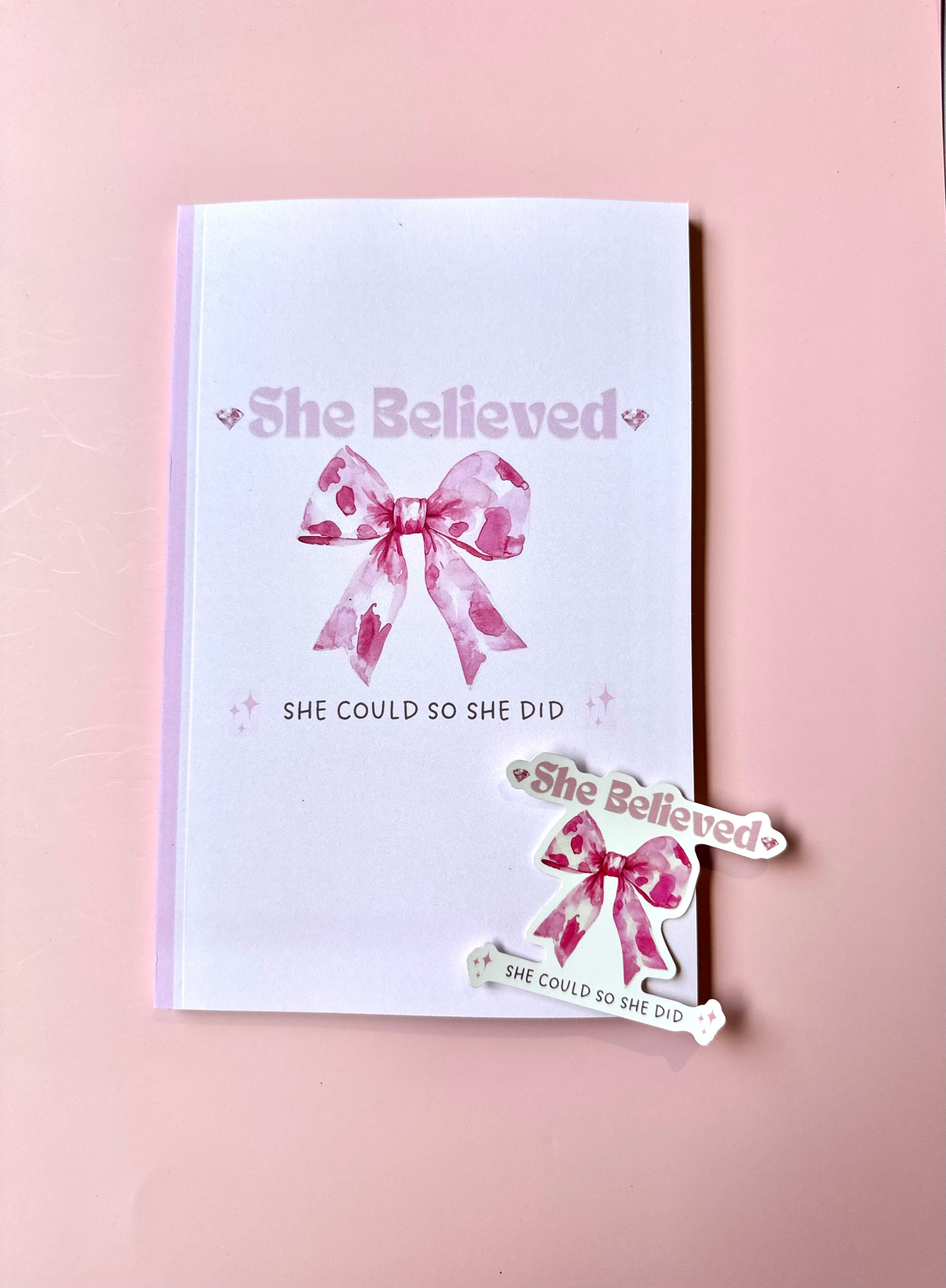 She Believed She Could So She Did – Christian Notebook & Sticker Set | Christian Stationery