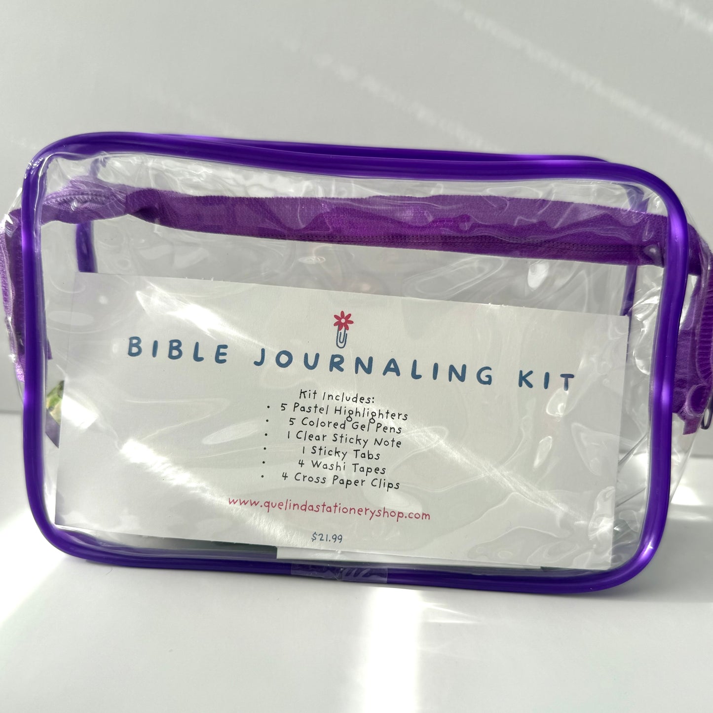 Bible Journaling Kit with pastel highlighters, gel pens, washi tape, sticky tabs & a portable pencil case. Perfect for Bible study, journaling with God, devotional time, and Christian gifts for women and teens.