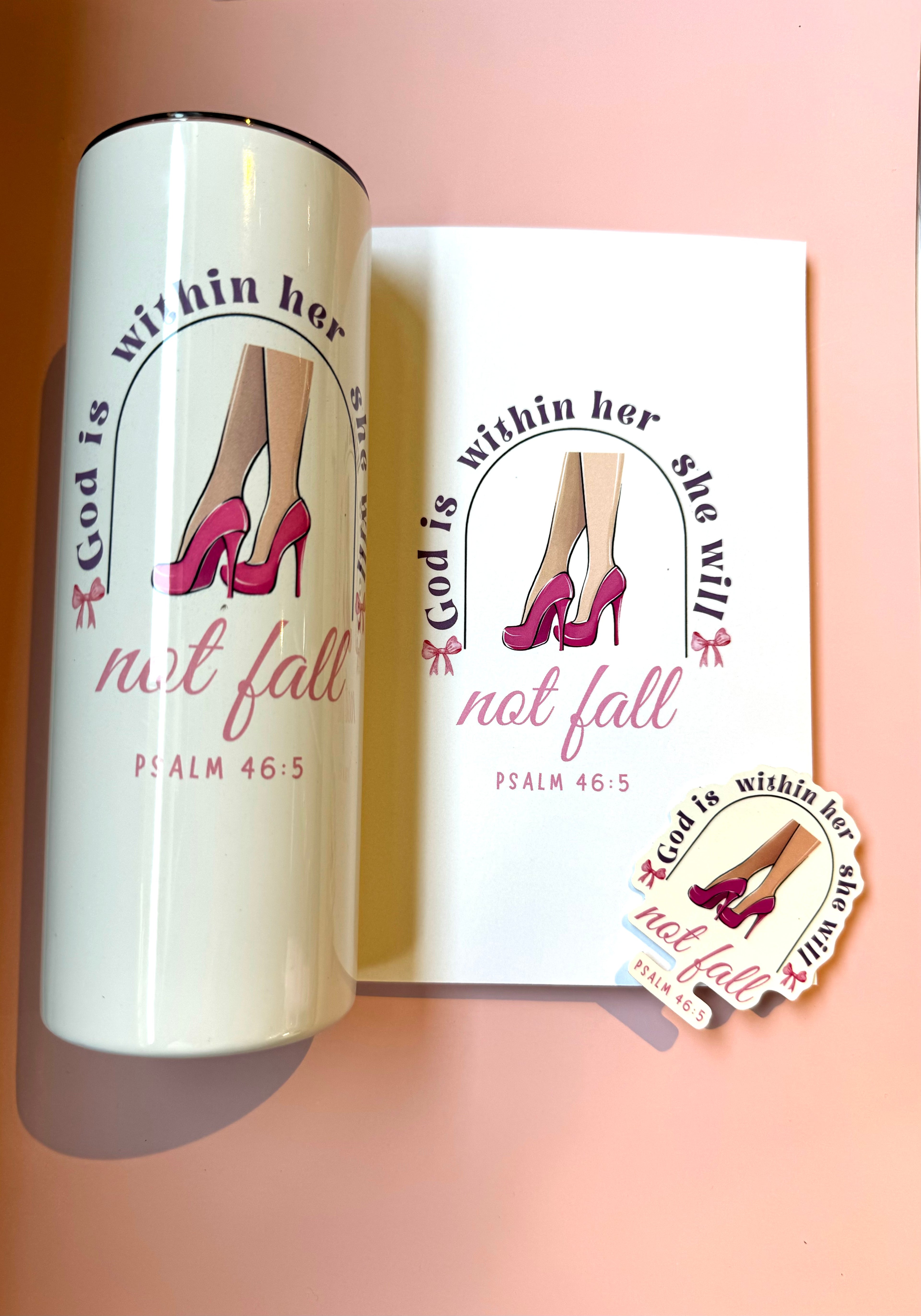 God Is Within Her – Psalm 46:5 Christian Notebook & Sticker Set | Christian Stationery