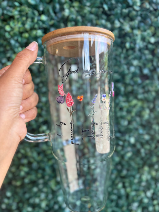 God says you are Affirmations 40oz Clear Glass Tumbler with Handle, Glass Cups Mug with Bamboo Lid and Plastic Straw