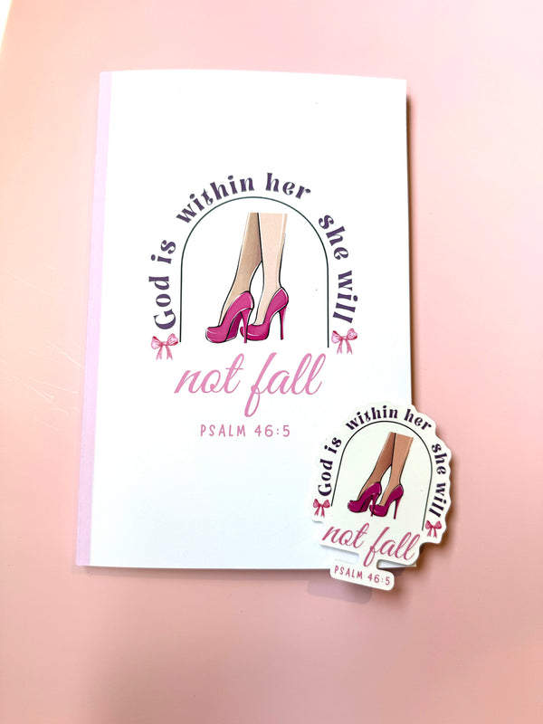 God Is Within Her – Psalm 46:5 Christian Notebook & Sticker Set 