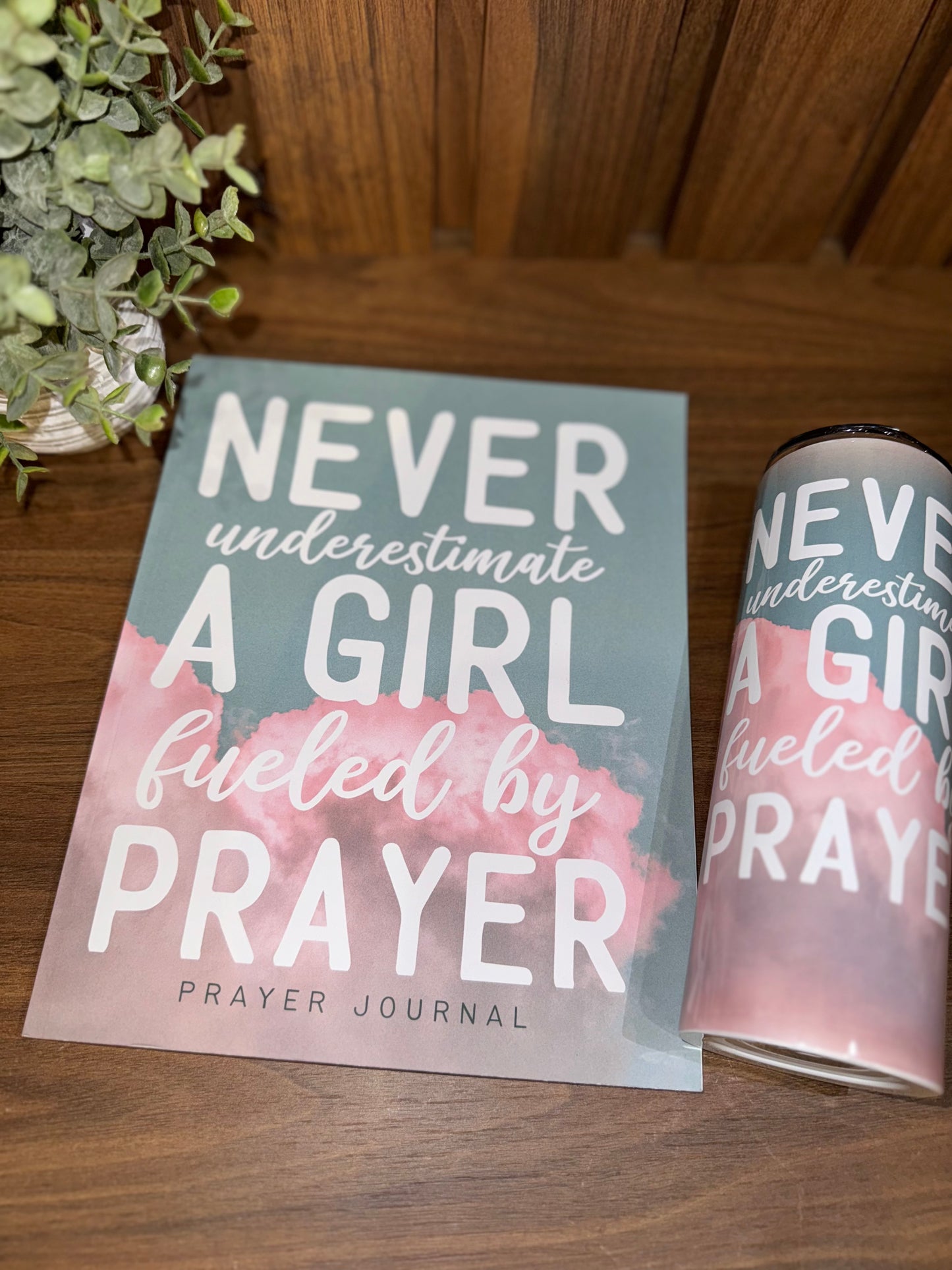 Never Underestimate A Girl Fueled By Prayer | Prayer Journal & Tumbler Gift Set