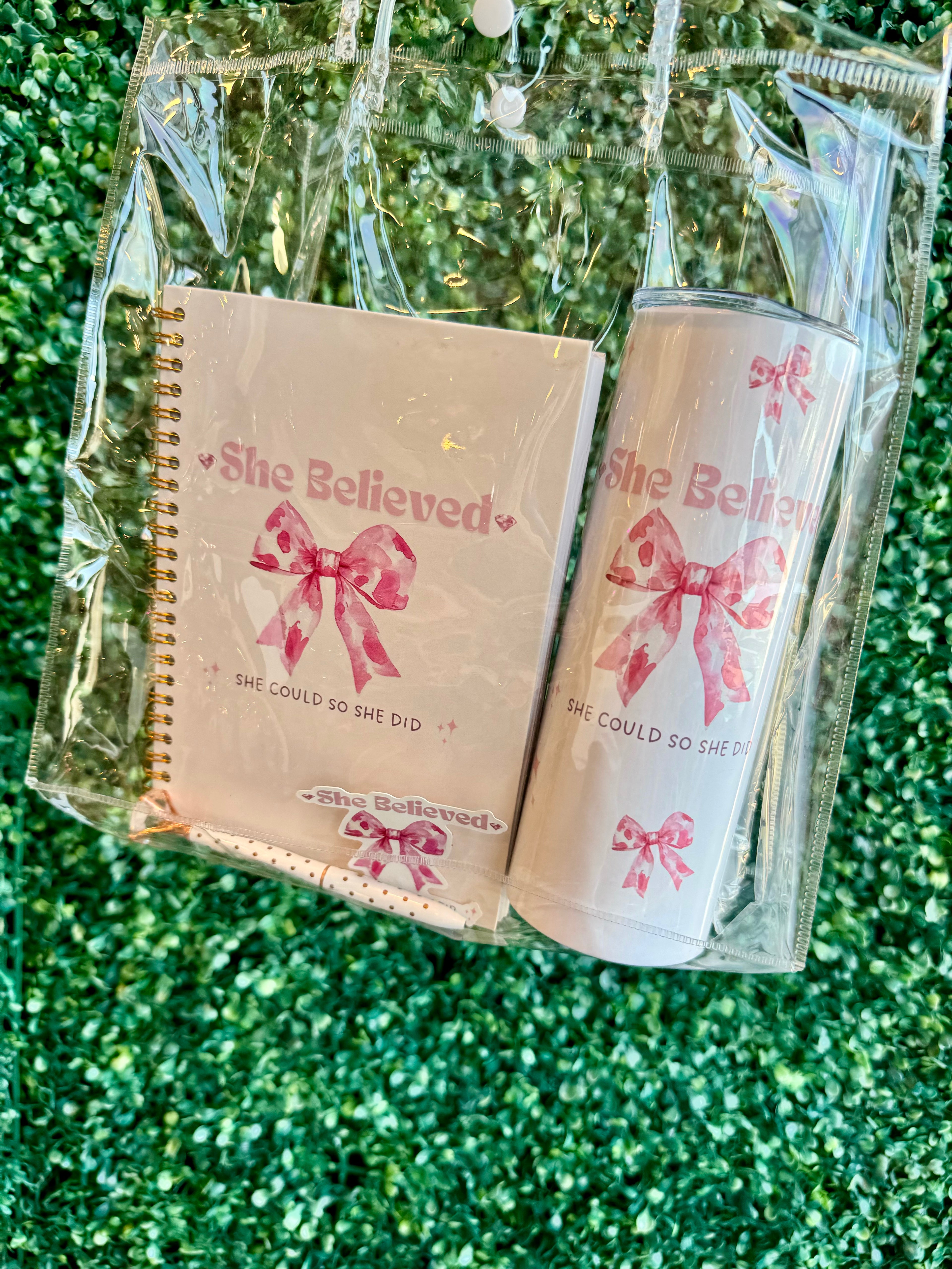 She believed she could so she did Christian Notebook , Tumbler & Sticker Set | Christian Stationery