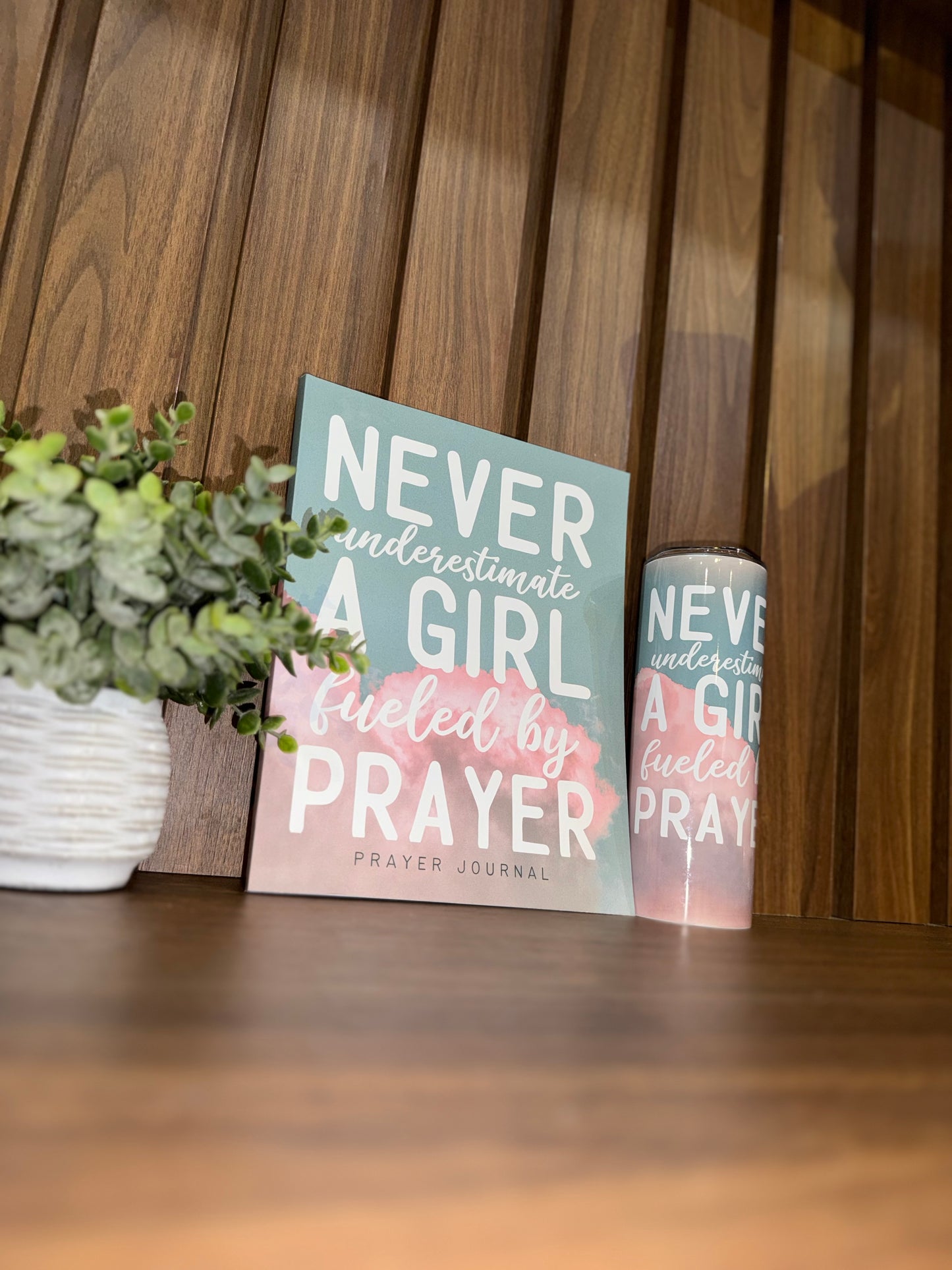 Never Underestimate A Girl Fueled By Prayer | Prayer Journal & Tumbler Gift Set