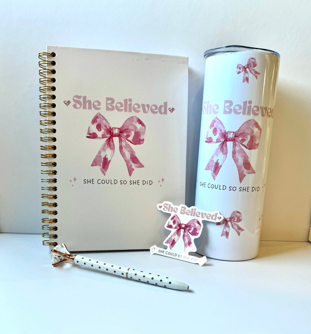 She believed she could so she did Christian Notebook , Tumbler & Sticker Set | Christian Stationery