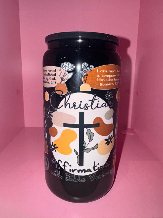 Christian Affirmations with Bible Verse Libbey Black Cup 16oz