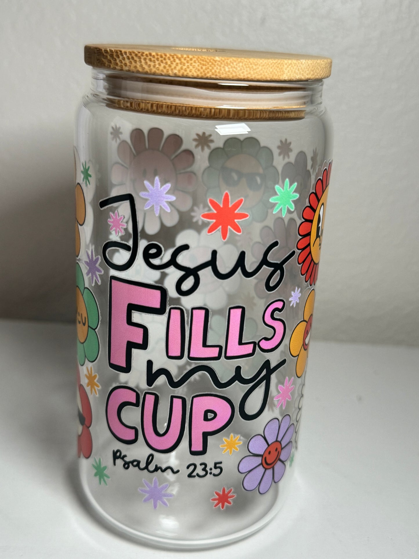 Jesus Fills My Cup Psalm 23:5 Frosted Libbey Glass Cup 16 oz