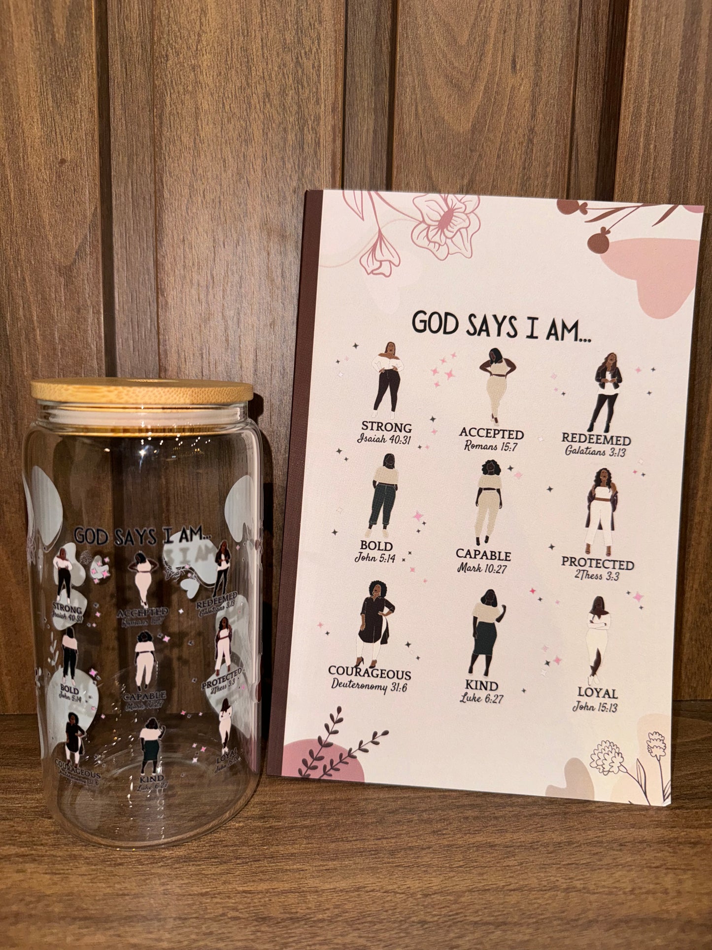 God saids I am…. Journal & Libbey Glass Cup Christian  Gift Set