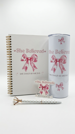 She Believed She Could So She Did Christian gift set – notebook, tumbler, pen and sticker – Quelinda