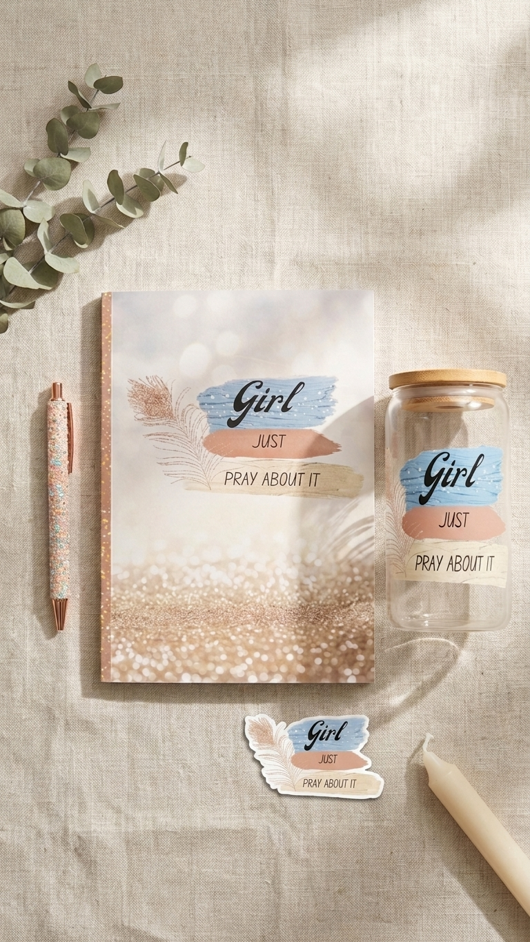 Girl Just Pray About It Christian prayer gift box – journal, tumbler, sticker and pen – Quelinda