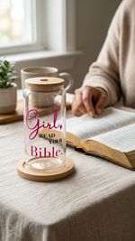 Girl Read Your Bible frosted Libbey glass can tumbler with bamboo lid – Quelinda