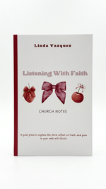 Book titled 'Listening With Faith' by Linda Vazquez on a white background