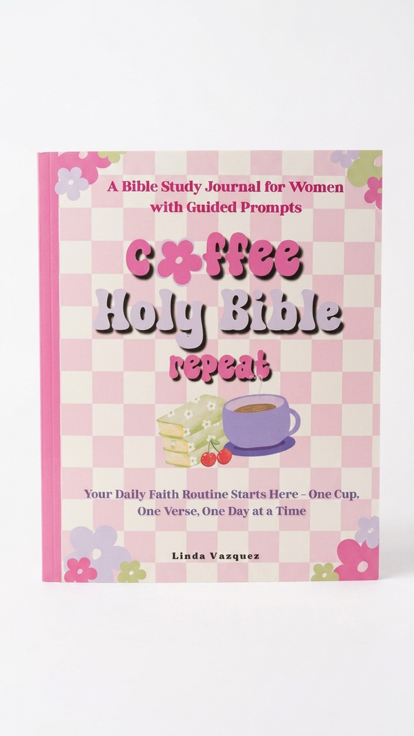 Bible Study Journal for Women with pink cover and floral patterns on a white background