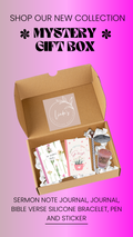 Sermon Note Journal Mystery Gift Box | Comes with a Journal,  Bible Verse Rubber Bracelet, Pen, and Vinly Sticker